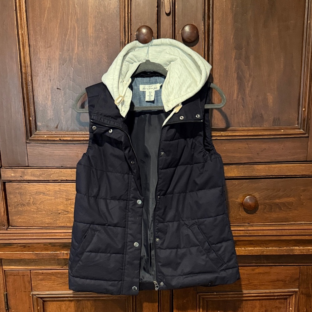 Blue Puffer Vest with Gray Hood
